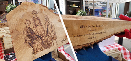 Handmade wooden plaques with personalised portrait burnt on